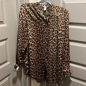 Leopard button up work blouse
